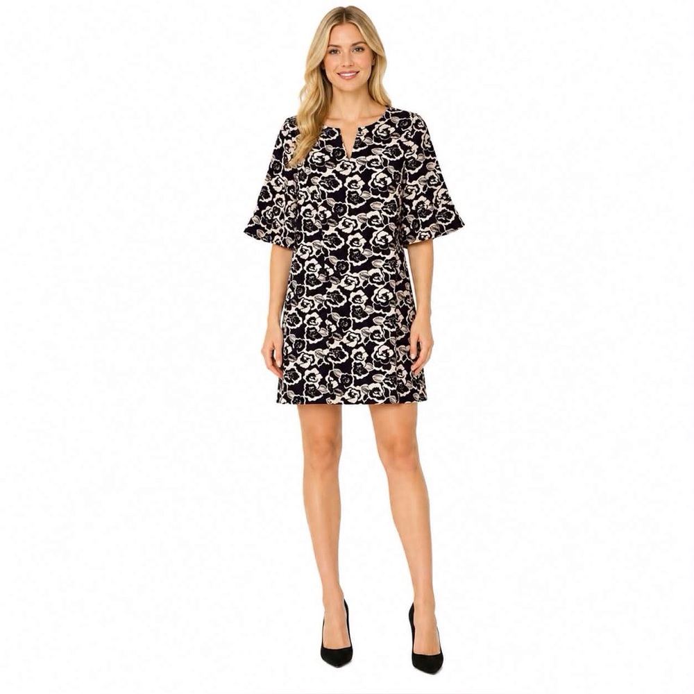 Paris Sunday Floral Short Sleeve Tunic Dress White Black Size XS